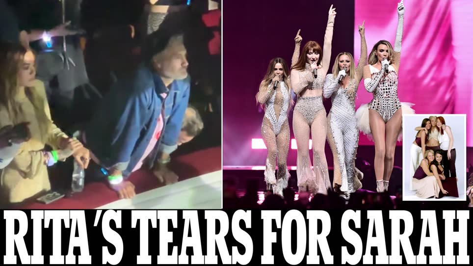 Rita Ora wipes away tears during Girls Aloud's emotional tribute to late bandmate Sarah Harding at their exclusive gig in London