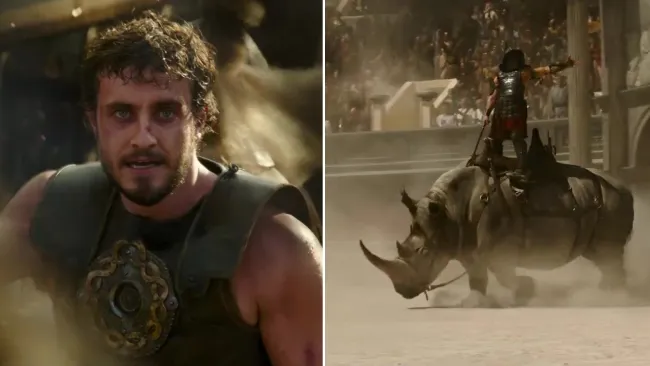 Paul Mescal battles rampaging rhino in first glimpse of Gladiator 2