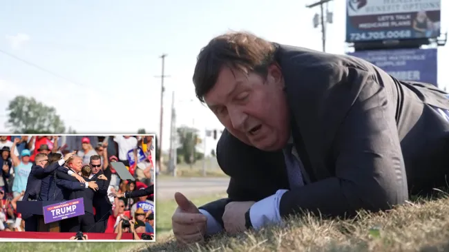 The moment BBC reporter describes shots fired at Trump rally while taking cover on ground