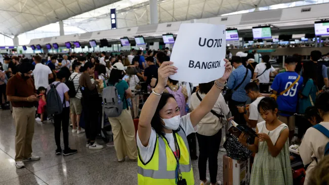 In pictures: Airport mayhem as global Microsoft issue leaves travellers stranded