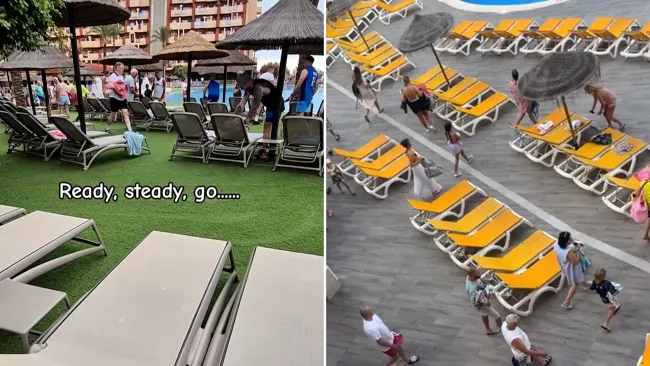 Sunbed wars reach new levels after man seen taking up six in one go