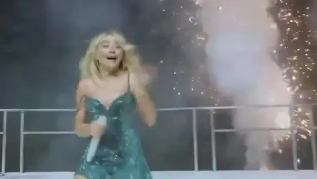 Sabrina Carpenter shrieks after being ‘hit in chest by fireworks’ on stage