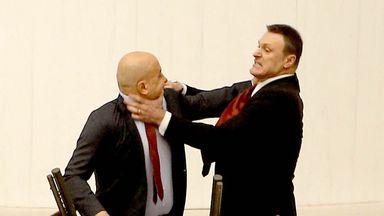 Turkish parliament descends into fistfight during meeting over jailed opposition politician