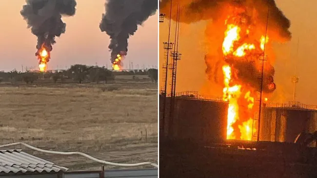 Diesel facility bursts into flames as Ukrainians strike 125 miles inside Russia