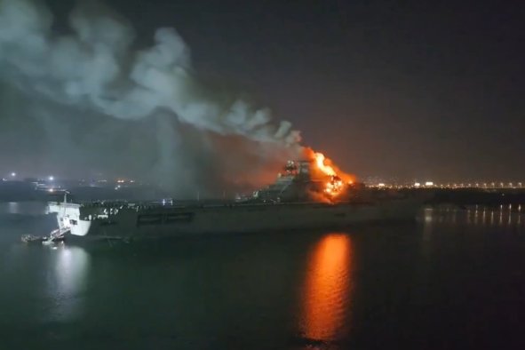 Soviet-Era Aircraft Carrier Catches Fire in China