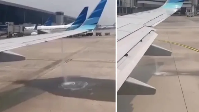 The moment fuel gushes out of Boeing 737 as it prepares for take off