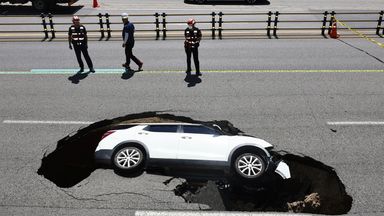 Seoul: Elderly couple injured after their car falls into sinkhole