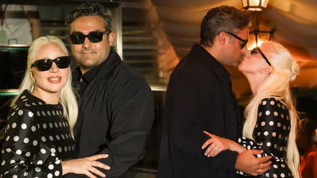 Lady Gaga flashes enormous engagement ring and kisses fiance Michael Polansky in rare PDA