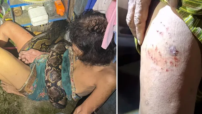 Woman rescued after four-metre long python wrapped itself around her for hours