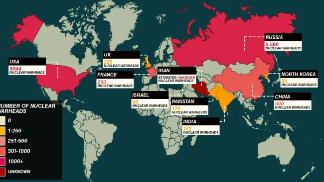 Map shows which countries have the most nuclear weapons after Putin’s latest nuke threat