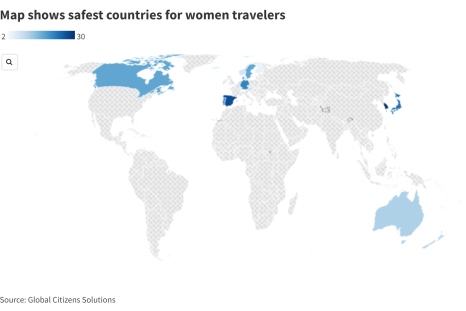 Map Shows Safest Countries for Women Travelers